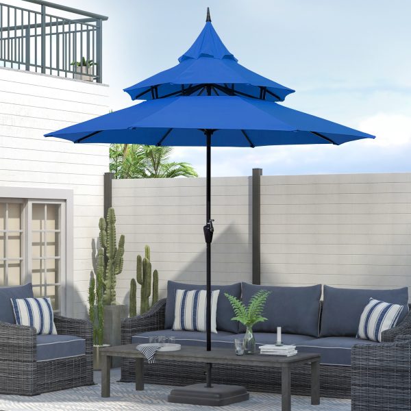 Outdoor Patio Umbrella 9 Ft Pagoda with Crank, Weather Resistant, UV Protection, Water Repellent, 8 Sturdy Steel Ribs, 3 Tier Vented Market Outdoor Table Umbrella