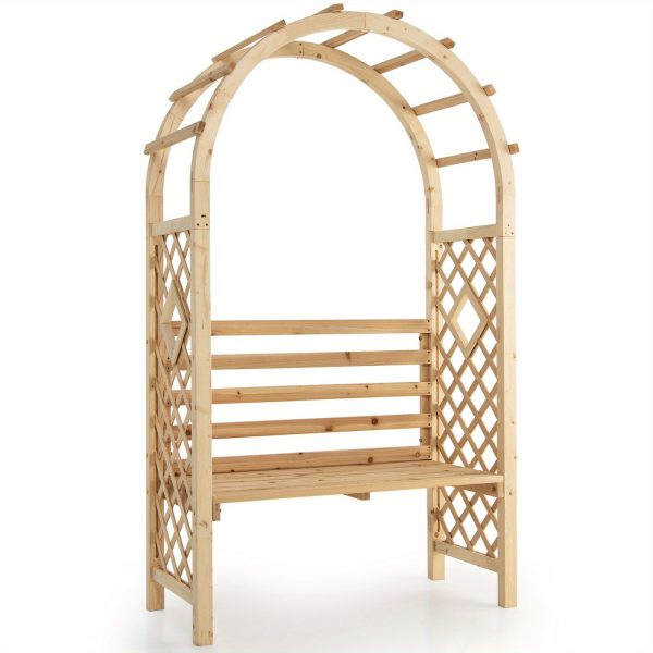 Wooden Garden Bench Arch Pergola Outdoor Arbor w/backrest Patio Trellis Pergola