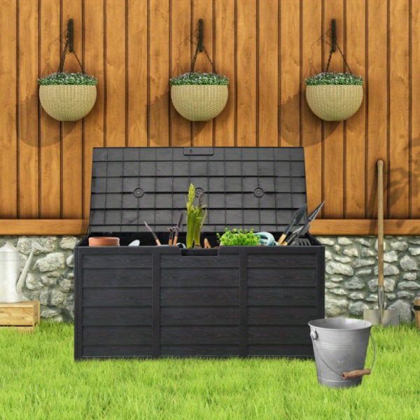 75gal 280L Outdoor Garden Plastic Storage Deck Box Chest Tools Cushions Toys Lockable Seat BLACK