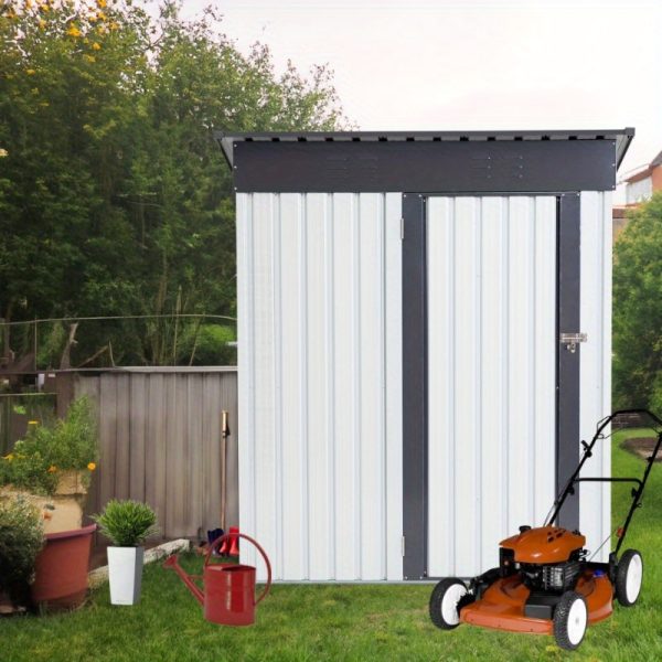 Garden Metal Storage Lifter Shed Gray White 5x3x6ft outdoor storing tools Hinge door version, Metal Sheds Outdoor Storage for Backyard Garden Patio Lawn (5' x 3'), Outdoor, Outdoor storage room, storing various tools White