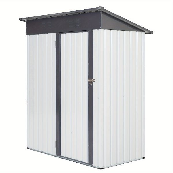 Garden Metal Storage Lifter Shed Gre4y White 5x3x6ft outdoor storing tools Rainproof Hinge door version