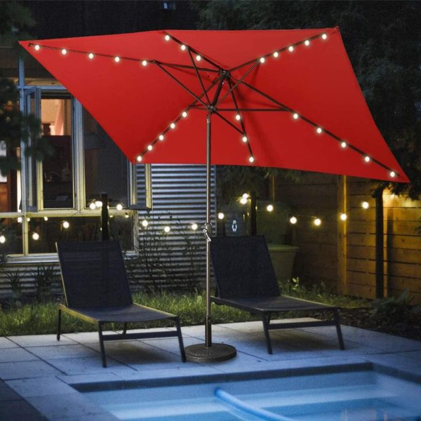 RoyalCraft Tilt Aluminum Patio Umbrella with LED Lights, 6.5ft x 10ft, Garden, Backyard, Beach