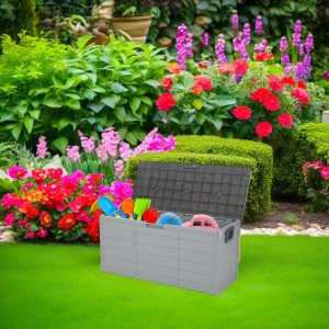 75 Gallon 260 Liter Outdoor Storage Deck Box for Garden Tools Cushions Waterproof Lockable Chest