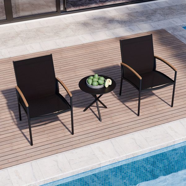 3 Piece Outdoor Rocking Bistro Set, Textilene Fabric Small Patio Furniture Set, Front Porch Rocker Chairs Conversation Set with Glass Table for Lawn, Garden, Balcony, Poolside.