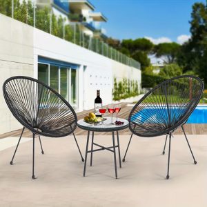 Outdoor PE Furniture Set, Courtyard Terrace Small Bar Conversation Set, With Side Table, All-weather PE Rattan Chair Set, Flexible Rope Furniture With Coffee Table, Suitable For Gardens, Backyards, Balconies Or Poolside (black)