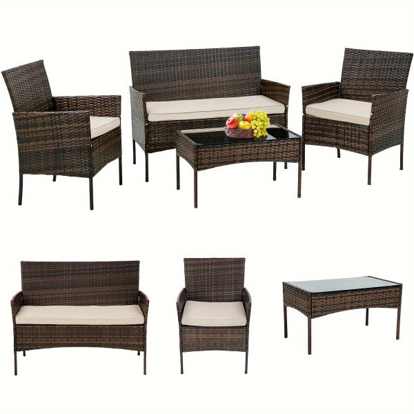 4 piece 4-Piece Wicker Patio Conversation Set with Table, PE Rattan Chairs for Yard, Pool, or Backyard