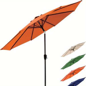 9 Ft Patio Umbrella Outdoor Market Table Umbrella With Push Button Tilt, Fade Resistant Waterproof, Market Umbrella 9 Ft With Crank And 8 Sturdy Ribs For Garden Lawn Deck Backyard Pool ( Without Heavy Base)