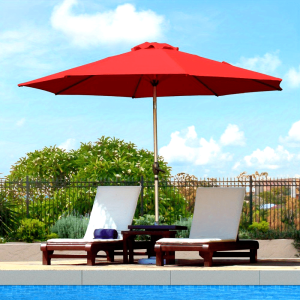 9FT Patio Umbrella, Outdoor Table Umbrella with Push Button Tilt and Crank, UV Protection Waterproof Market Sun Umbrella with 8 Sturdy Ribs for Garden, Deck, Backyard, Pool (Brick red)