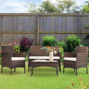 Two-Tone Rattan Garden Furniture Set with 4 Chairs and Table, Outdoor Patio Dining Set