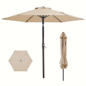 JEAREY  7.5FT Patio Umbrellas Outdoor Table Umbrella Market Umbrella with 6 Ribs/Tilt Button, UV Protection for Pool Deck Backyard Garden, Beige