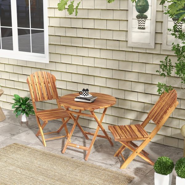 Outsunny 3-Piece Acacia Wood Bistro Set, Foldable Bistro Table and Chairs, Outdoor Bistro Set for Garden, Backyard, Balcony, Deck, Porch, Natural Wood Finish