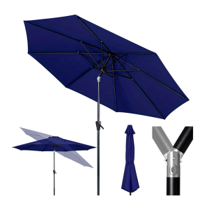 HealSmart 9ft Patio Umbrella with Push Button Tilt/ Crank, Outdoor Table Market Yard Umbrella with 8 Sturdy Ribs for Garden, Backyard, Deck, Pool, Dark Blue