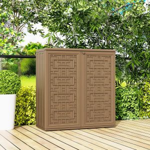 60 Gallon Indoor outdoor Chinese elegant storage cabinets are waterproof and light resistant, suitable for courtyard/garden/backyard.- Grey