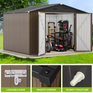 Large Metal Outdoor Storage Shed, Heavy Duty Tool Storage Sheds House With Lockable Doors & Air Vent For Backyard Patio Lawn To Store Bikes, Garden Tools, Lawnmowers, Multi- Size Tool Room, Outdoor Storage Room